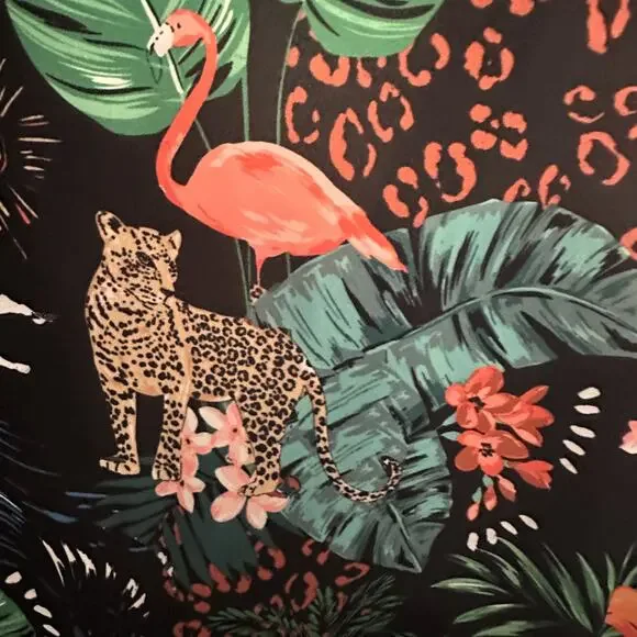 RESA Jungle Blazer Top Womens Medium Black Leopard Toucan Flamingo Floral Topper - Picture 6 of 8